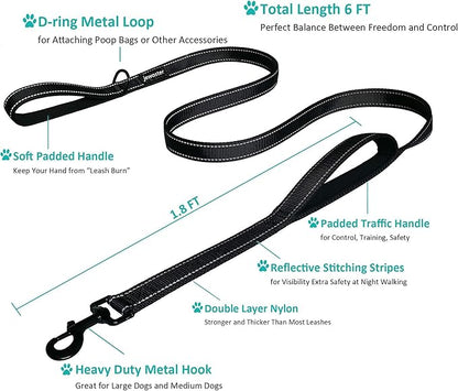Dog Leash Heavy Duty - 2 Handles by Padded Traffic Handle for Extra Control, 6foot Long - Perfect for Medium to Large Dogs (6 ft, Black Blue)