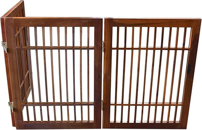 Urnporium Freestanding Wooden Dog Gate Foldable Indoor Pet Gate No Drill Expandable Barrier for Doorways Stairs Hallways Portable Wood Fence for Small Dogs & Puppies (Brown Pet Gate, 3 Panel 24" Tall)