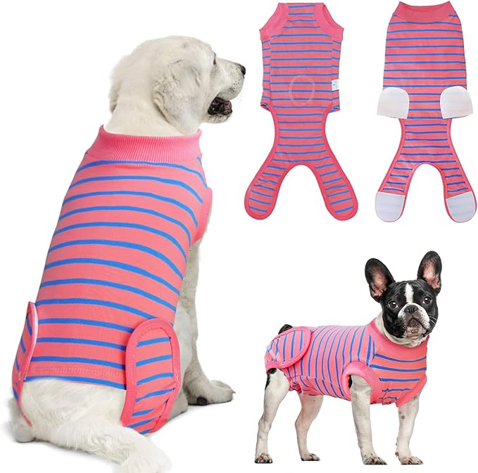 Dog Surgery Recovery Suit, Recovery Shirt for Male Female Dog Cats, Cone E-Collar Alternative Abdominal Wounds Spay Bandages Onesie, Anti-Licking Pet Surgical Recovery Suit,Pink Large