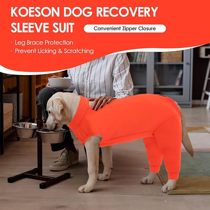KOESON Dog Recovery Suit Hind Leg, Recovery Sleeve for Female Male Dogs, Pet Leg Sleeve to Stop Licking, Pet Rear Leg Wound Cover, Dog Spay Onesie for Wound Heal Care