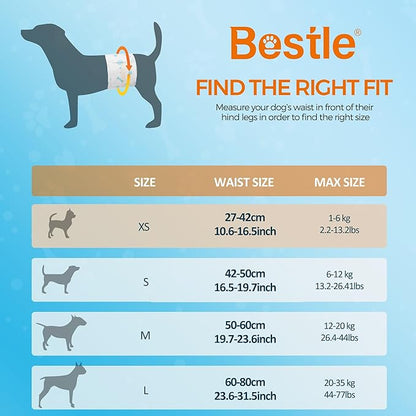 Bestle Male Dog Wrap, Disposable Dog Diapers, 40 Count, XS (Waist 10.6”-16.6”), Wetness Indicator, Ultra Protection, Leak Proof, Super Absorbent, Soft