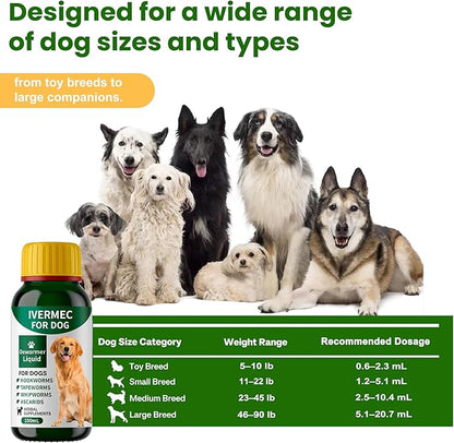 lvermect Dewormer Liquid for Dogs, Broad Spectrum for All Wormer, Digestive Cleanser Treatment, Hookworms, Lung Worms, Pin Worms, Round Worms