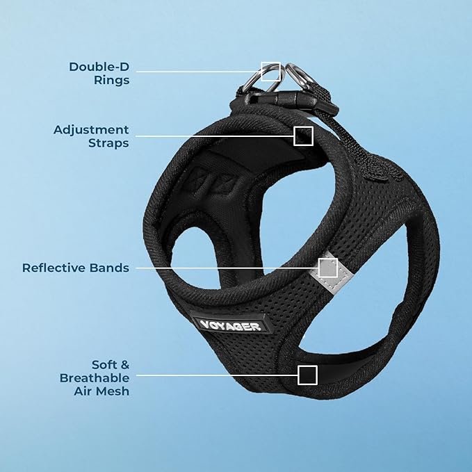 Best Pet Supplies - All Weather Mesh / Plush, Reflective, No Pull Harness for Small, Medium Dogs, Cats - Secure with Hook & Loop Fastener, Buckle, Double D-Rings - Black/Black Trim, S