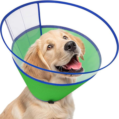 Dog Cone Collar, Clear Soft Cone for Dogs After Surgery to Stop Licking, Breathable Mesh Recovery Collar with Elastic Loop for Snug Fit, Adjustable E-Collar for Medium Dogs, Green Size 2