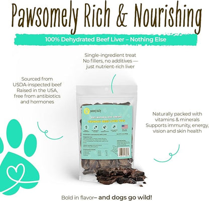 Pawsomely Healthy Crunchy Beef Liver Tips for Dogs – Natural Single-Ingredient Air-Dried Treat, High-Protein & Grain-Free, Made in USA - 6 oz