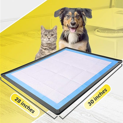 TidyFriend 2 Pk Pee Pad Holder Tray for 28” x 23” Pee Pads with Corner Lock Holes, Raised Edges, Non-Spill, Easy to Clean Silicone Dog Potty Tray Holder, for Indoor Floor Protection (Grey)