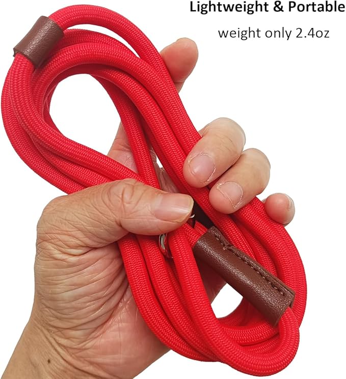BTINESFUL 7ft Slip Lead Dog Leash, Strong Nylon Rope Leash, 1/4" Dog Training Lead for Small Medium Dogs, 14+ Colors (1/4" * 7 FT, Red)