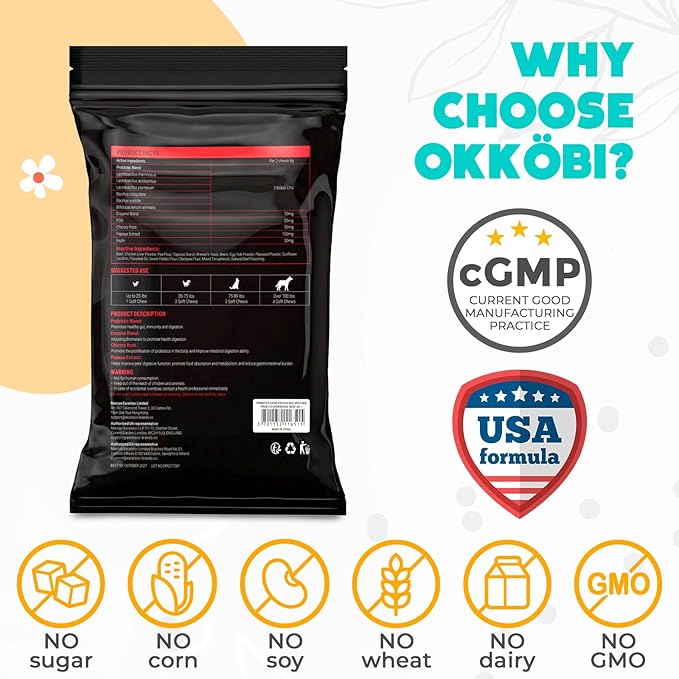 Probiotics for Dogs Chews - 60 pcs - Digestive & Gut Health Support - Probiotic Chews for Dogs with Enzymes & Natural Ingredients - US Formula - Beef Flavored