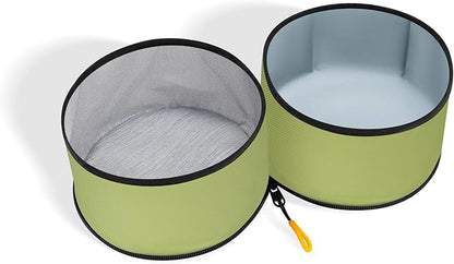 OllyDog Superbowl | Collapsible Dog Travel Bowl | 2 Compartment Food & Water | Foldable| Portable Dog Bowl | Hiking, Camping (Palm)