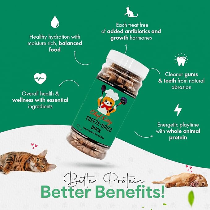 Duck Dog Treats | 100% Human Grade Freeze Dried Cat Treats, Single Ingredient | High Protein Cat & Dog Food Toppers | No Additives or Preservatives | Inspected & Tested in USA | 1.5 oz