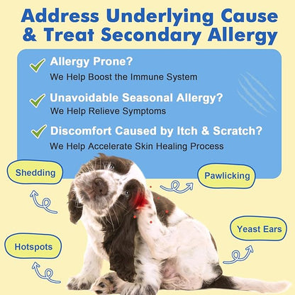 Dog Allergy Relief Chews, with Colostrum, Omega 3,6, Probiotics for Dogs, Support Immune, Dog Itching Skin Relief, Natural Dry Skin & Itch Relief for Dogs, Hot Spot Treatment, Seasonal Allergy Relief