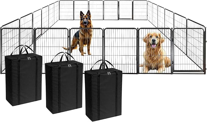 Dog Playpen w/Carrying Case for Indoor or Outdoor Use – 40 Inch, 24 Black Panels - Portable Metal Exercise Pen for Medium & Large Dogs - Pet Fence Kennel Crate for House, RV, or Travel