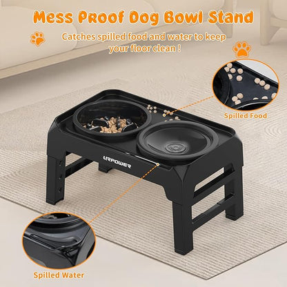 URPOWER Raised Dog Bowls 4 Height Adjustable Elevated Bowl Stand with Stainless Steel Water Bowl Non-Slip Dog Food Bowls Stand for Small Medium Large Dogs and Pets