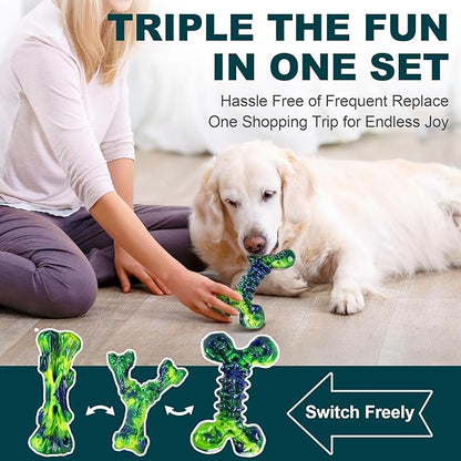 Kseroo Indestructible Dog Toys for Aggressive Chewers 3-Pack: Peanut Butter Flavored Dog Chew Toys, Tough Dog Toys for Medium & Large Dogs (20-90lbs), Hard Nylon Dog Bone Toys to Keep Them Busy, Green