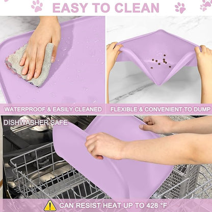 Smilool Silicone Pet Food Mat with Raised Edge for Food and Water Bowl, Dog Feeding Mats, Cat Food Trays for Floor Waterproof, Rubber Tray for Dogs and Cats, 24 x 16 x 0.8 Lavender