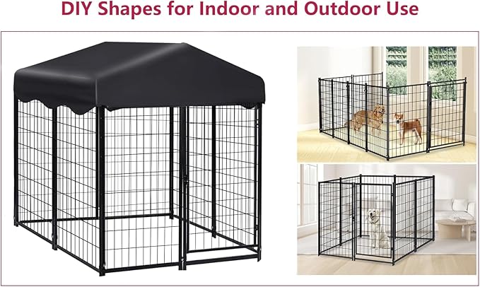 Dog Kennel Outdoor, 4.5' x 4' x 4' Outside Dog Kennel with Roof, Welded Wire Pet Pen with Security Lock Dog Cage for Outside Dog Enclosures for Medium Small Dogs
