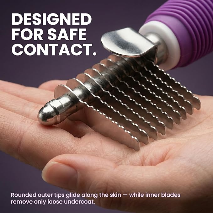 Poodle Dematting Fur Rake Comb Brush for Dogs and Cats - Long 2.5" Steel Safety Blades Metal Comb for Detangling Matted or Knotted Undercoat Hair