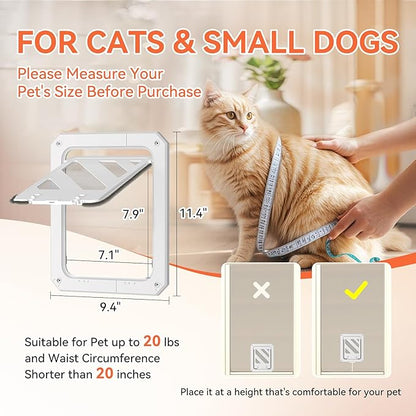 LIBBEPET Cat Door for Screen Door, Lockable Cat Screen Door for Cats & Small Dogs Up to 20 lbs, Magnetic Flap Opening 7 x 9 inches, Equipped with Interactive Cat Toy & Installation Tools, White