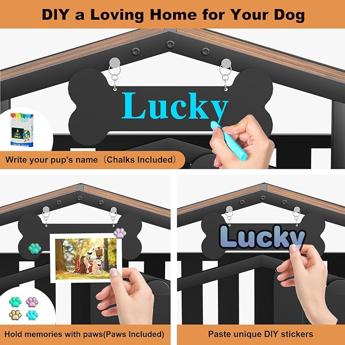 EasyCom 41“ XL Heavy Duty Dog Crate Furniture, Dogs Kennel Indoor with 360° Wheels, Dog Crates for Medium Dogs(35-60lb), Wooden Dog Cage with Feeding Window and Name Tag, Dog House, Rustic Brown