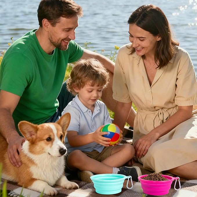 SLSON Collapsible Dog Bowl, 2Pack Macaron Color Pet Travel Bowls Silicone Foldable Water Feeder Dish for Small to Large Dogs Cat Walking Hiking Camping (Macaron Bright Pink and Bright Green, Small)