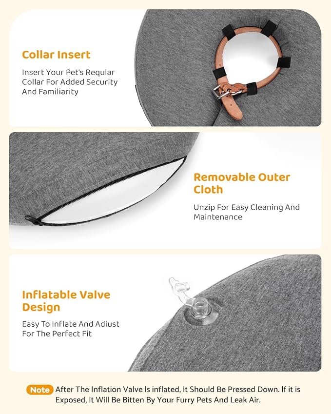 MIDOG Inflatable Dog Cone Collar – Soft Dog Cone Alternative After Surgery, Comfortable Recovery Neck Donut ECollar for Small Medium & Large Dogs and Cats to Stop Licking & Vision-Friendly (Grey,M+)
