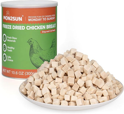 MON2SUN Freeze-Dried Chicken Dog and Cat Treats, Single Ingredient Training Treats, High Protein Grain-Free Snack & Food Topper, 10.6oz