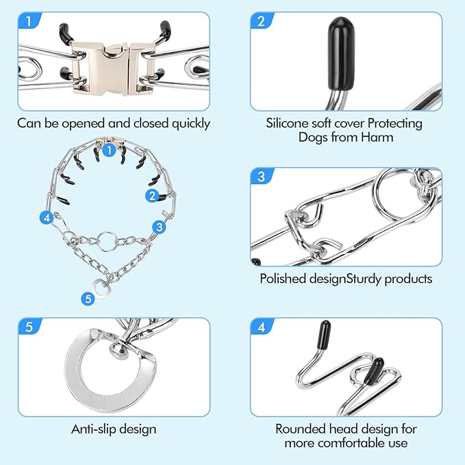 Adjustable Pinch Dog Training Collar Quick Release Buckle with Two Extra Links for Medium Dogs