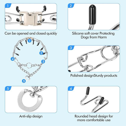 Adjustable Pinch Dog Training Collar Quick Release Buckle with Two Extra Links for Medium Dogs