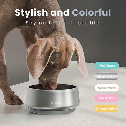 Pawaii Dog Bowl, 34 oz Double-Wall Stainless Steel Food and Water Bowl, Non-Slip Rubber Base, Dishwasher Safe, ID Tag Included, (1 Pack)