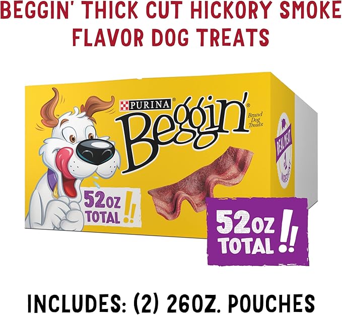 Purina Beggin' Strips Real Meat Dog Treats,Thick Cut Hickory Smoke Flavor - 26 oz. Pouches,(Pack of 4)