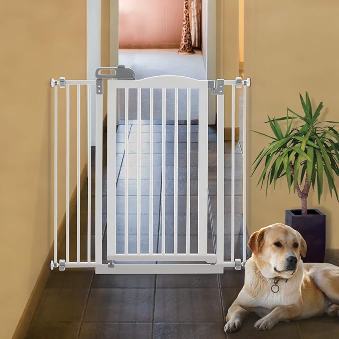 Richell Tall One-Touch White Pet Gate II, 36.4" x 38.4" x 2"