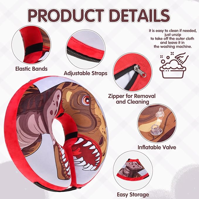 EXPAWLORER X-Large Widen Soft Dog Cone Collar - Inflatable Dog Neck Donut Collar Alternative After Surgery to Stop Licking,Adjustable Protective Recovery E Collar(Dinosaur)