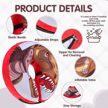 EXPAWLORER Large Widen Soft Dog Cone Collar - Inflatable Dog Neck Donut Collar Alternative After Surgery to Stop Licking,Adjustable Protective Recovery E Collar(Dinosaur)