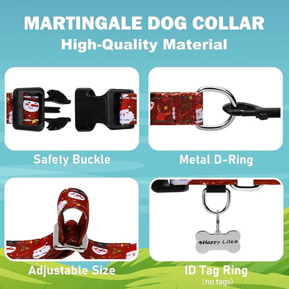 Christmas Reflective Martingale Collar for Dogs with Quick Release Buckle Holiday Dog Collars (Red Snowman, Medium)