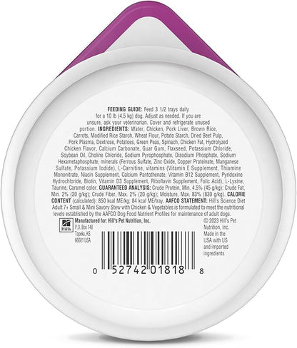 Hill's Science Diet Adult 7+ Small & Mini Wet Dog Food, Chicken & Vegetables, 3.5 oz. Trays, 12-Pack