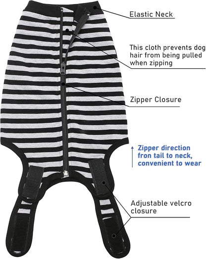 Dog Recovery Medium Suit,for Female Male Surgery,Spay,Neuter Recovery Shirt,Zipper Closure Cotton Striped Wounds Protect Suit,Black Striped M