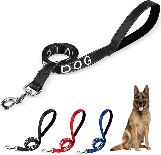 YeeBeny Service Dog Leash, Emotional Support Leash with Neoprene Handle and Reflective Lettering, Service Dog Stuff for Vest for Harnesses, Vests or Collars (Black, 0.94width)