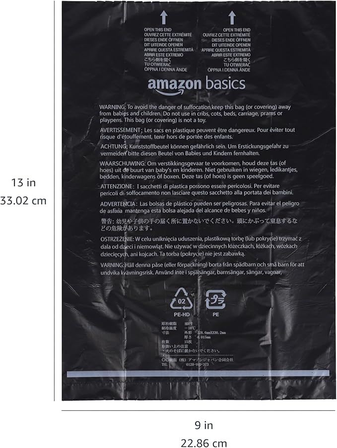 Amazon Basics Dog Poop Leak Proof Bags with Dispenser and Leash Clip, Unscented, 13" x 9", 600 Count
