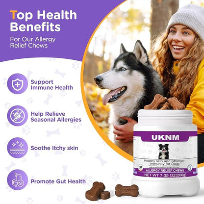 Dog Allergy Relief Chews, Dog Itching Skin Relief, Omega 3 for Dogs Itch Supplement, Relieve Seasonal Allergy, Provide Immune Support (Chicken Flavor, 100ct)