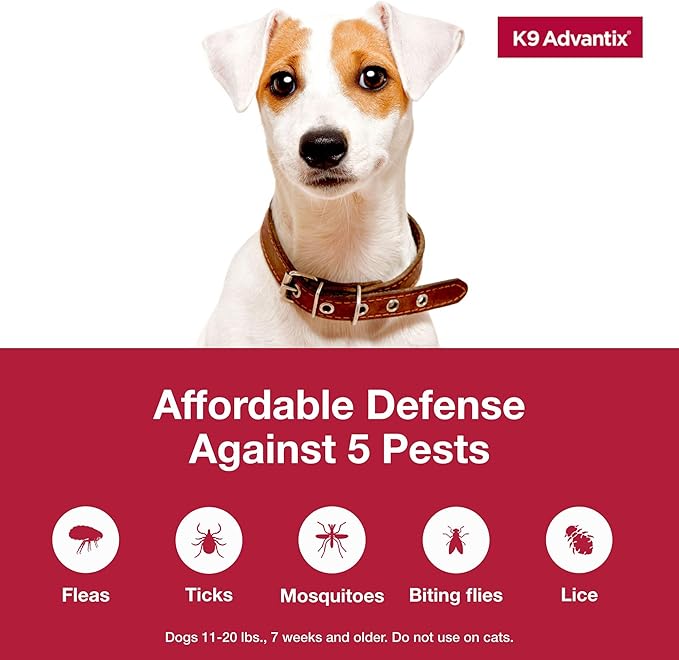 K9 Advantix Flea, Tick & Mosquito Prevention for Dogs 11-20 lbs. Flea Drops for Medium Dogs Apply Monthly 2 Treatments (Pack of 2)