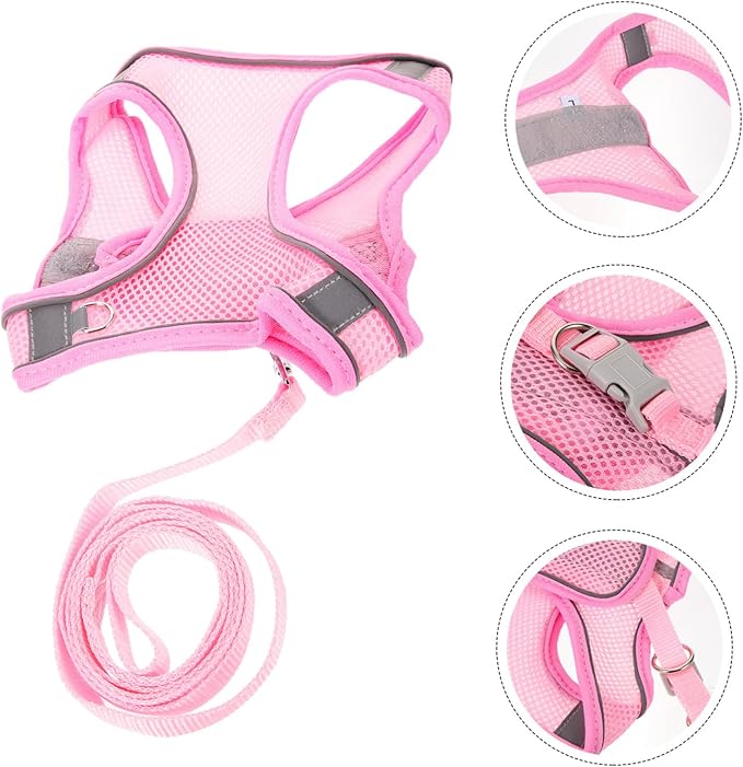 balacoo 1set Reflective Dog Harness and Leash Set Breathable Mesh Outdoor Walking Gear for Summer and Comfortable Pet Walking Pink