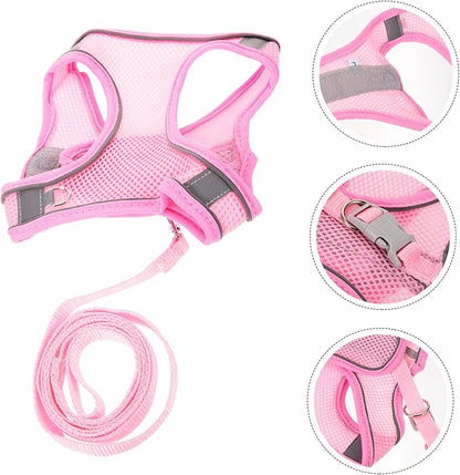 balacoo 1set Reflective Dog Harness and Leash Set Breathable Mesh Outdoor Walking Gear for Summer and Comfortable Pet Walking Pink