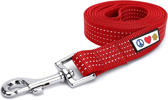Pawtitas Red Dog Leash 6 ft M/L Reflective Durable Lightweight Dog Lead for Medium or Large Dogs and Puppies