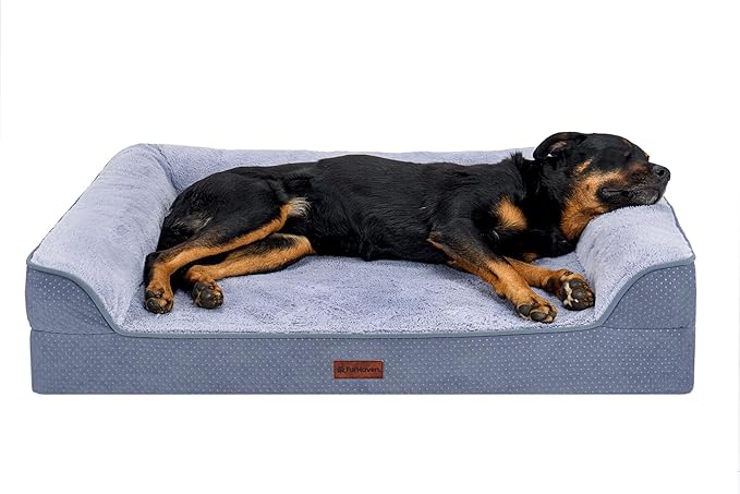 FurHaven Jumbo (40"x32") Cooling Gel Dog Bed – Cool Gel Memory Foam Sofa Pet Bed, Embossed Velvet, Removable Washable Cover, Steel Blue