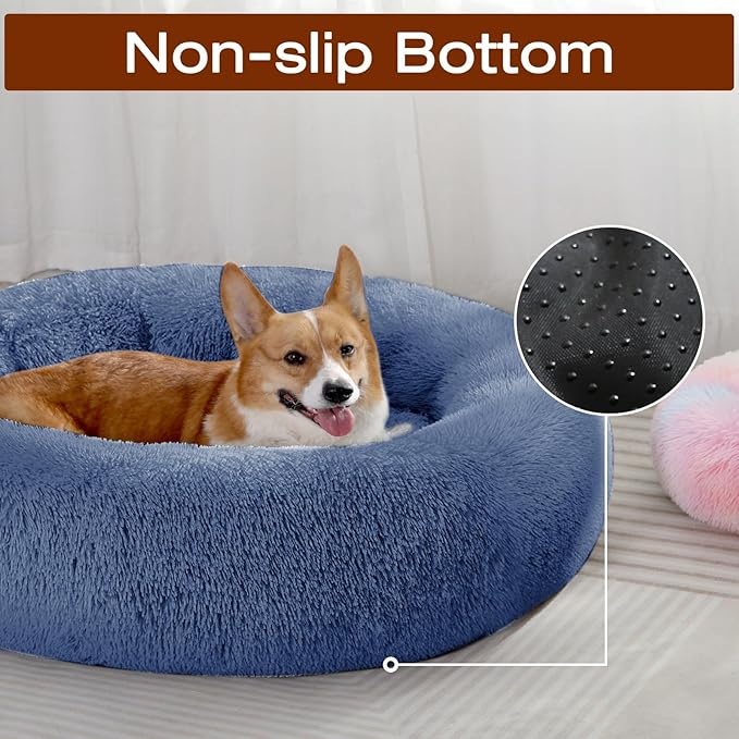 JOLLYVOGUE Dog Beds Large Sized Dog, 36 inches Calming Soft Anti-Anxiety Donut Dogs Bed, Washable Round Fluffy Cushion for Large Pets, Fits up to 80 lbs Pets