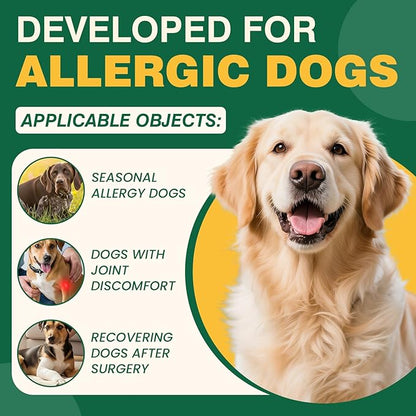 Dog Allergy Chews 500PCs with Turmeric, Digestive Enzymes Supports Seasonal Allergy Relief, Itchy Skin, Joint Health Anti-Itch Supplement for Allergic Dogs Aids Post-Surgery Recovery Senior Mobility