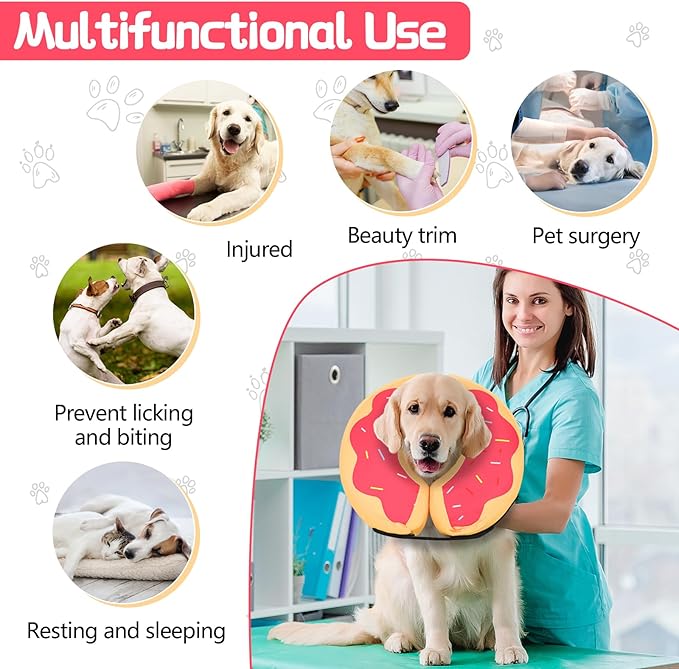 MIDOG Inflatable Dog Cone Alternative for After Surgery - Soft Protective Donut Collar Prevents Licking & Allows Eating, Comfortable Recovery E-Collar Alternative for Small Medium Large Dogs (Red,S)