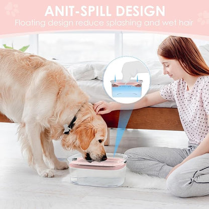 AONKEY 3L Dog Water Bowl No Spill, 101oz Large Spill Proof Dog Bowl Reduce Refill, Anti Splash No Mess Dispenser Dripless Slow Drinking Water Bowl for Sloppy Messy Drinkers (Pink)