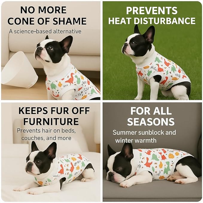 PetWarm Dog Neuter Recovery Suit Male, Onesies for Dogs, Bodysuit for Abdominal Affected Areas Sensitive Skin Areas, E-Collar and Dog Cone Alternative After Surgery, Dinosaur Pattern, White, XS