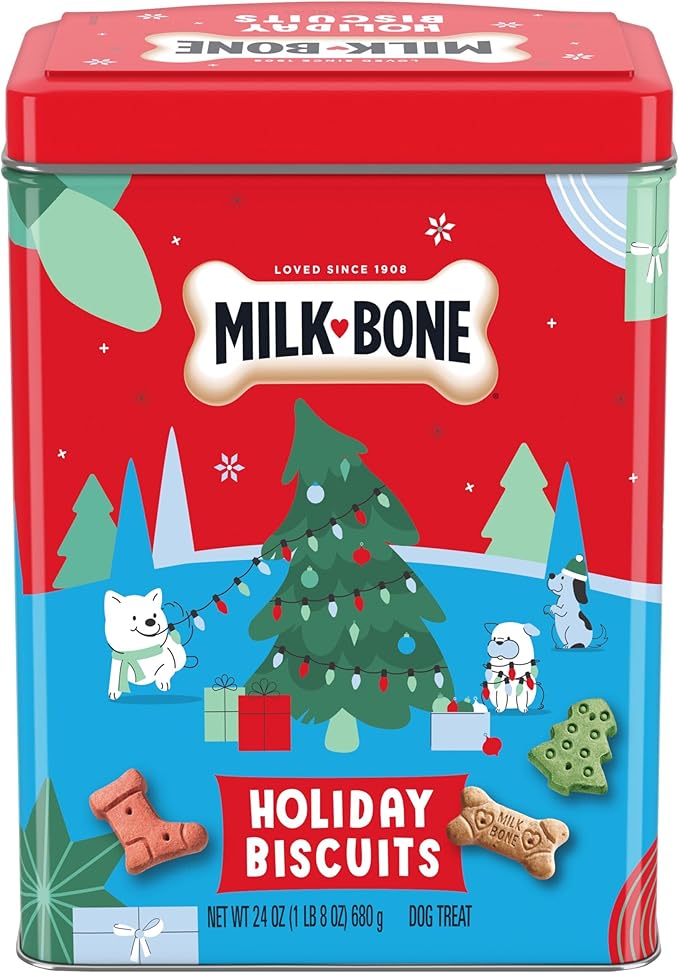 Milk-Bone Limited Edition Holiday Dog Treats, Small Biscuits, 24 Ounce Reusable Tin